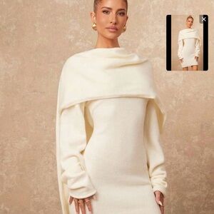 SHEIN Cream Off-Shoulder Knit Sweater Dress